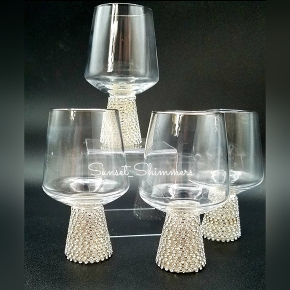 Christian Siriano Gorgeous Rhinestone SILVER Rim Decorative SHOT Glasses 4pc Set - Picture 5 of 5
